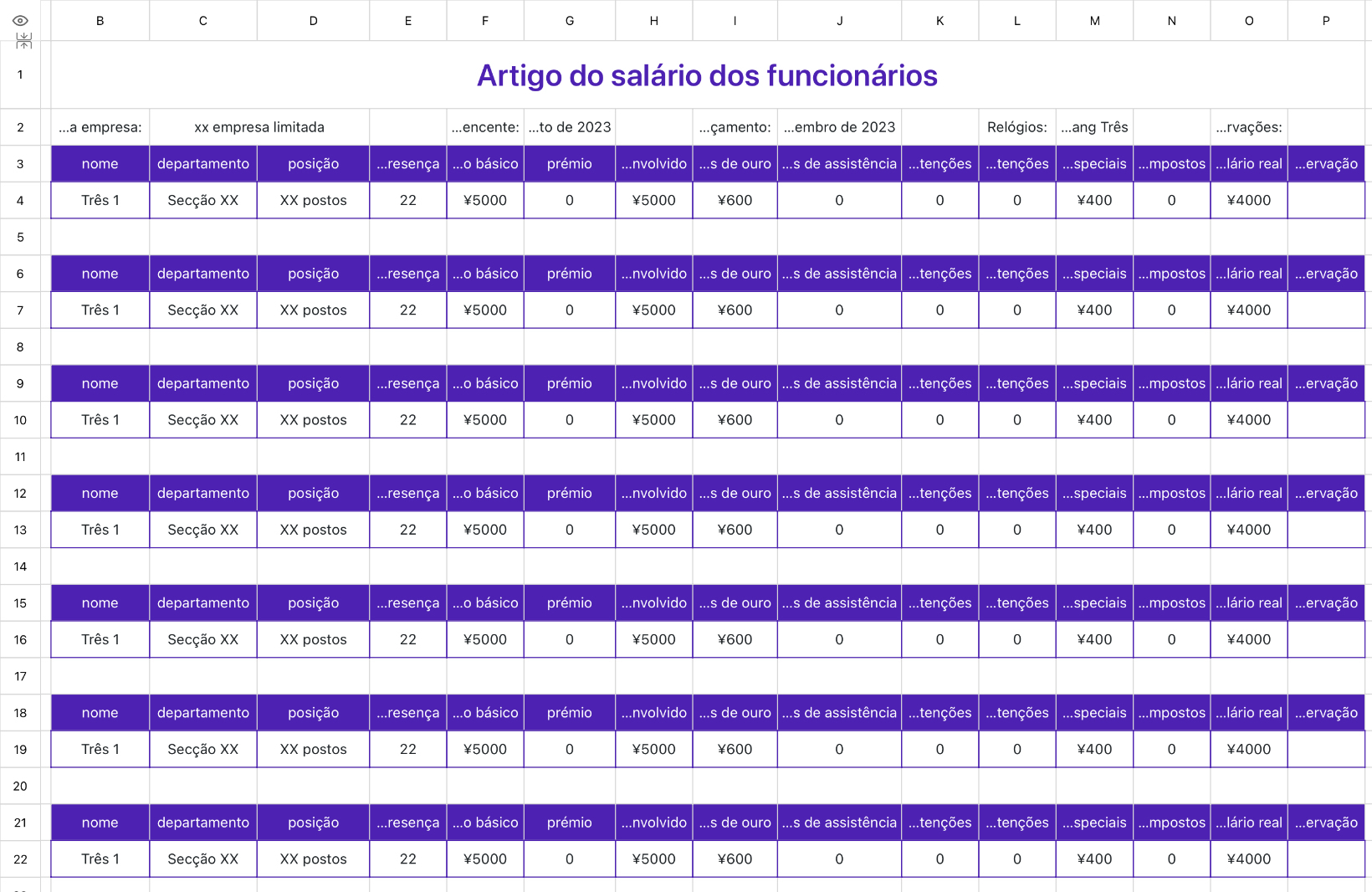 Artigo do salário dos funcionários